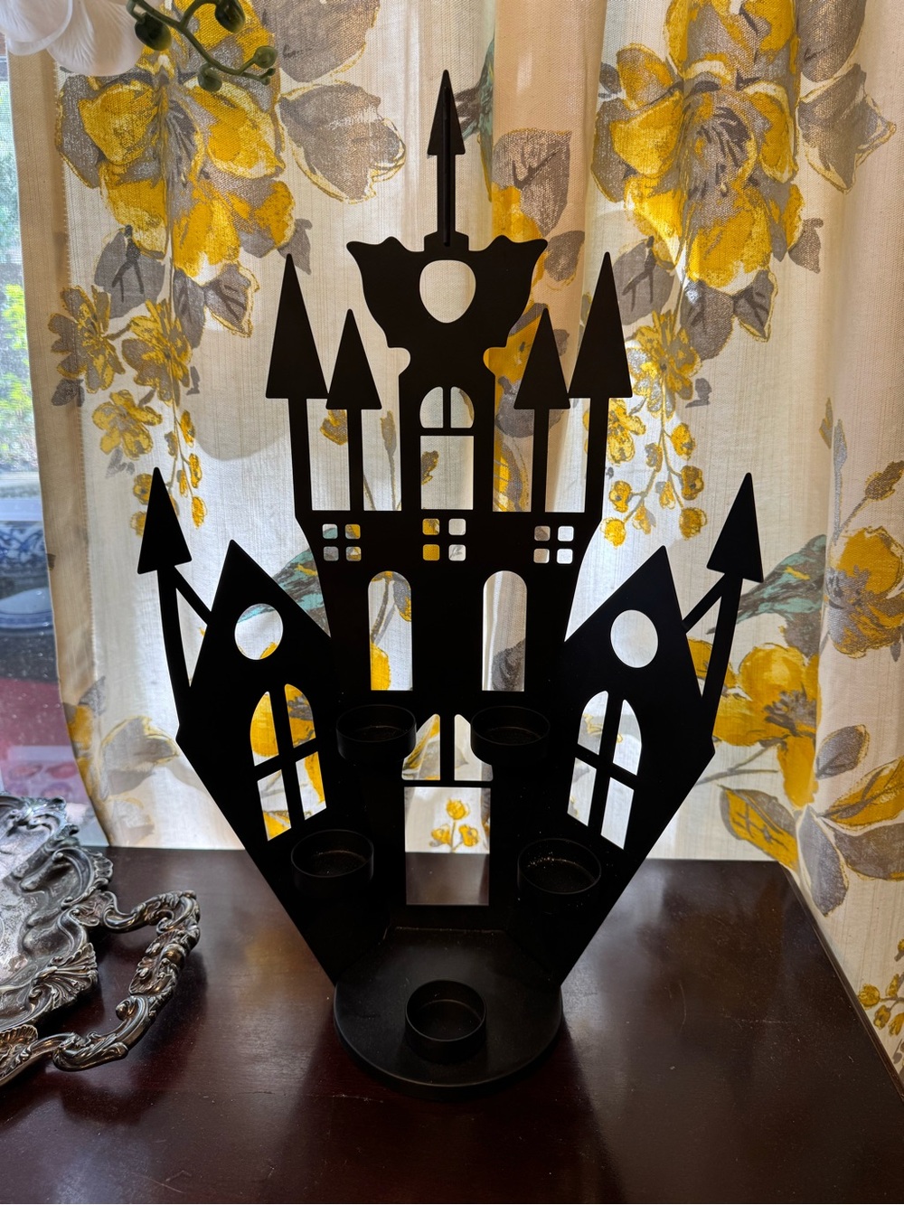 Black Gothic Castle Metal Tealight Holder - Unbranded